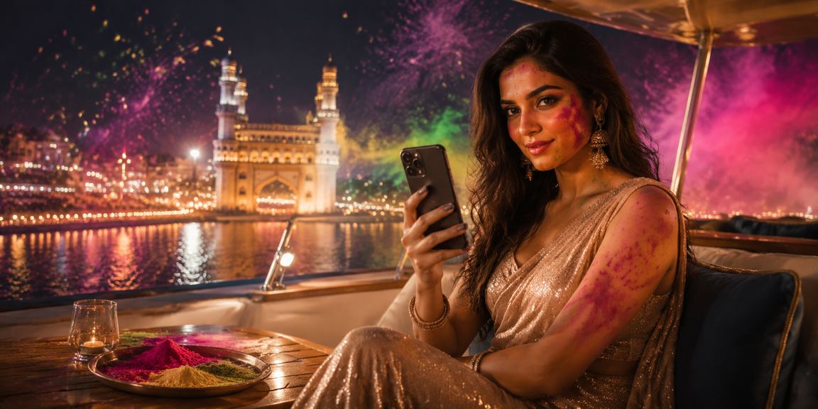 Players enjoying Rummy during Holi festival at Hyderabad